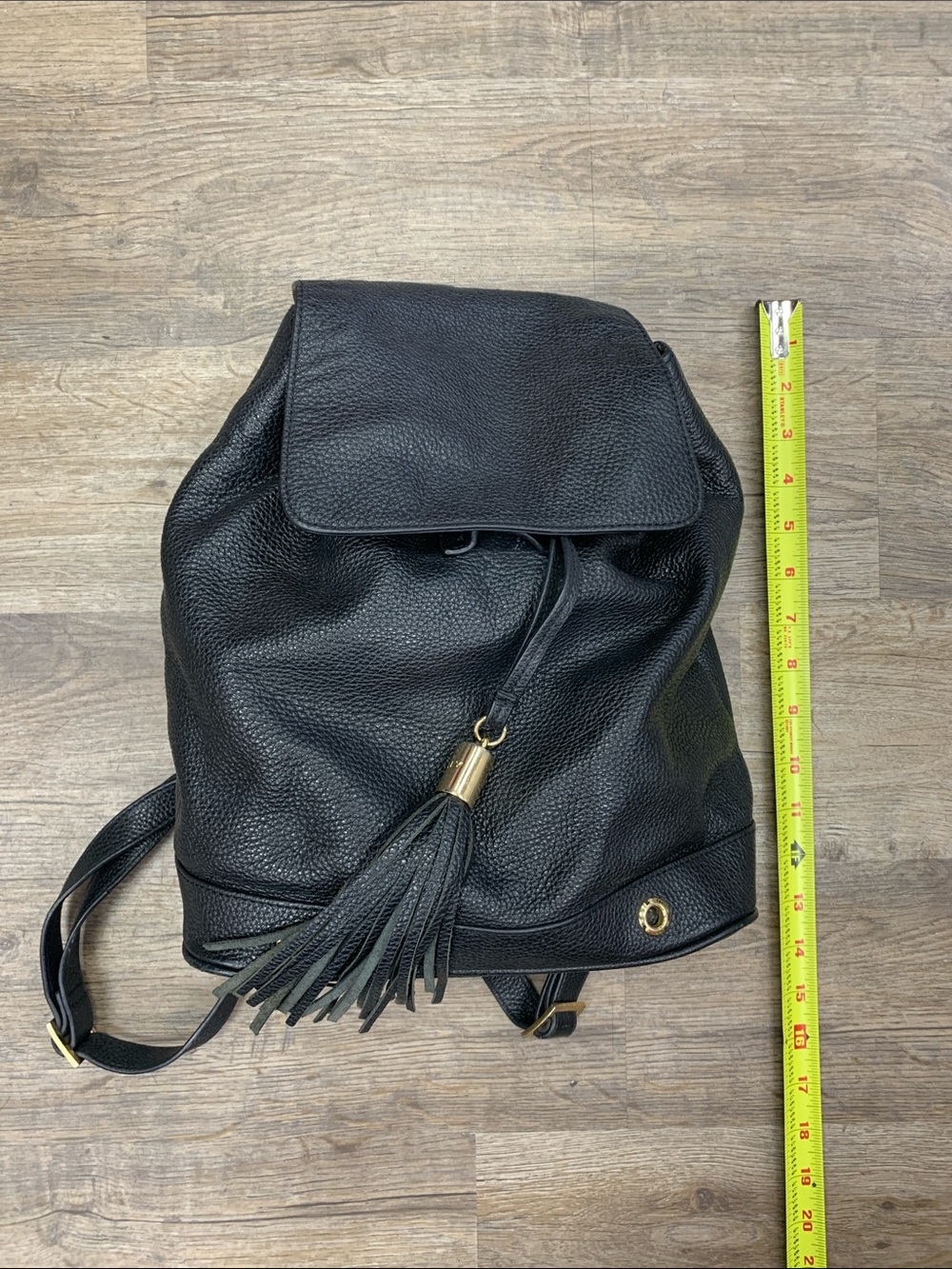 Milly Black Leather Tassel Drawstring Backpack